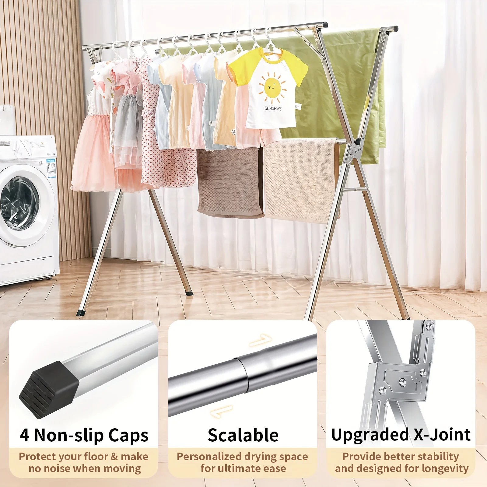 Folding Metal Drying Rack with 20 Hooks for Indoor & Outdoor Laundry