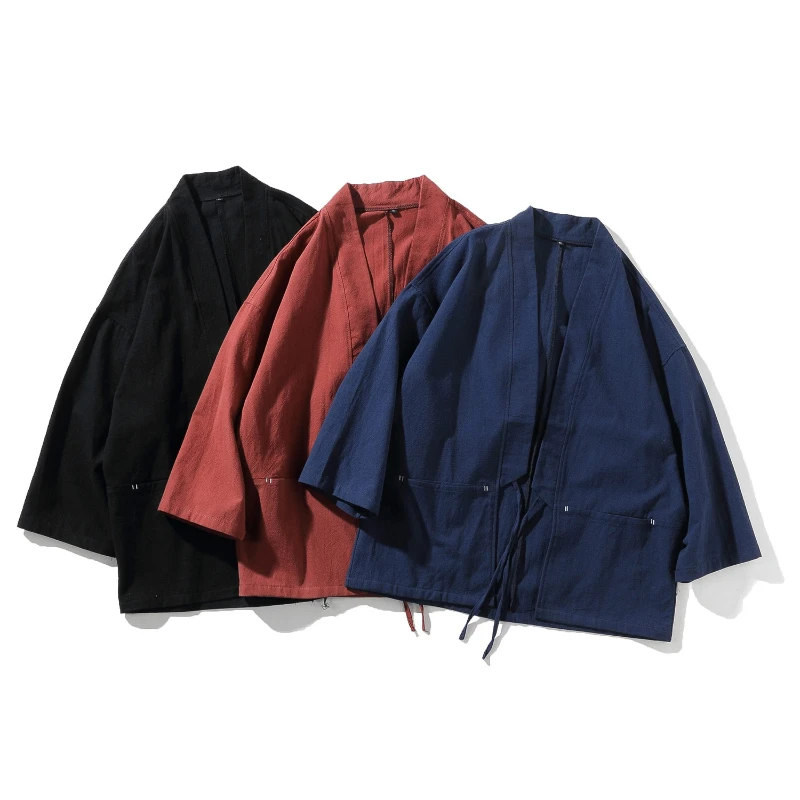 M-5XL Japanese Kimono Cardigan Men Cotton and Linen Haori Yukata Male Samurai Costume Clothing Chinese Hanfu Streetwear Jacket