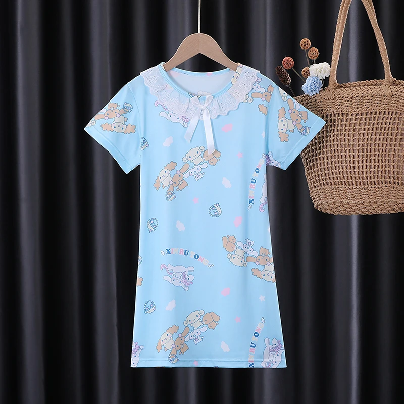 

2023 Sanrio Kuromi Children's Nightdress Cute Anime Mymelody Cinnamoroll Cartoon Short Sleeve Pajamas Dress Girl Homewear Gift