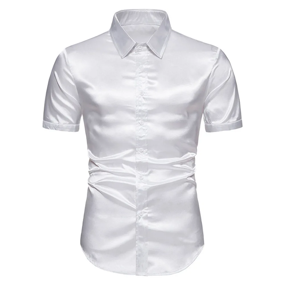 

Dress Men Shirt Daily Holiday Silk Slight Stretch Solid Color Summer Tops Tuxedo Wedding Prom Casual Lapel Like