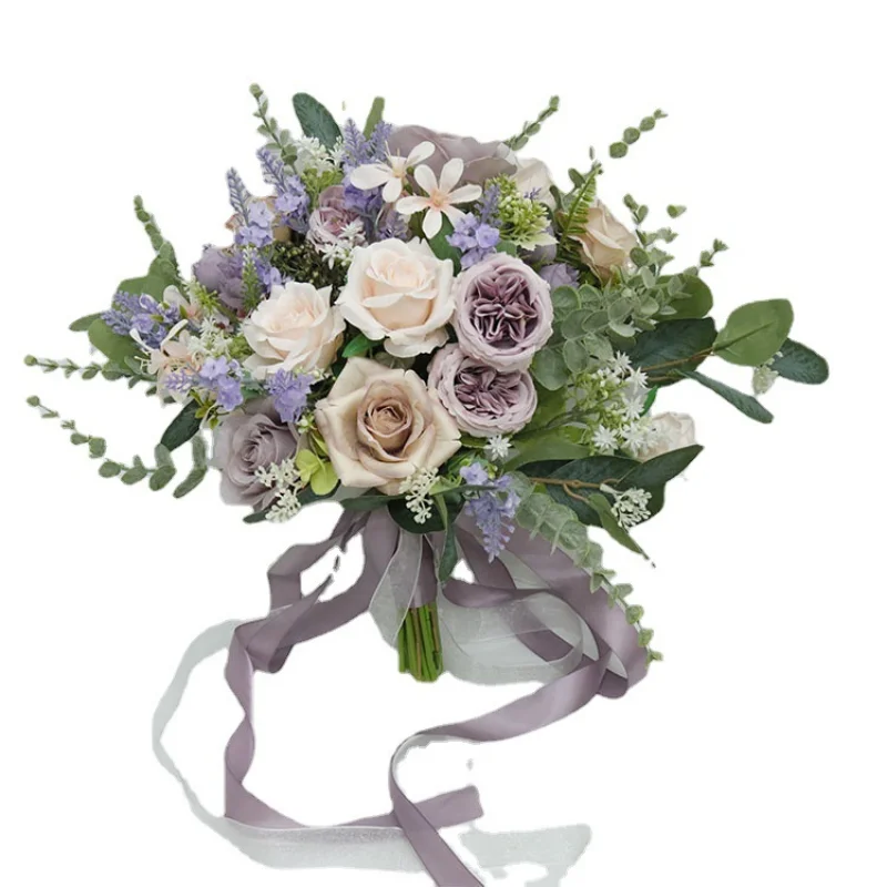 Purple Artifical Wedding Bouquets Rose Flowers Bridesmaid Bridal bouquet de mariage mari&eacute;e ramos de novia