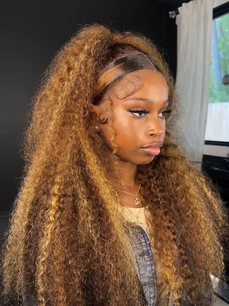 200% Highlight 4 27 Curly Human Hair Wigs 34 Inch 13x4 Transparent Lace Frontal Wigs Pre Plucked With Baby Hair Deep Curly Wigs 2