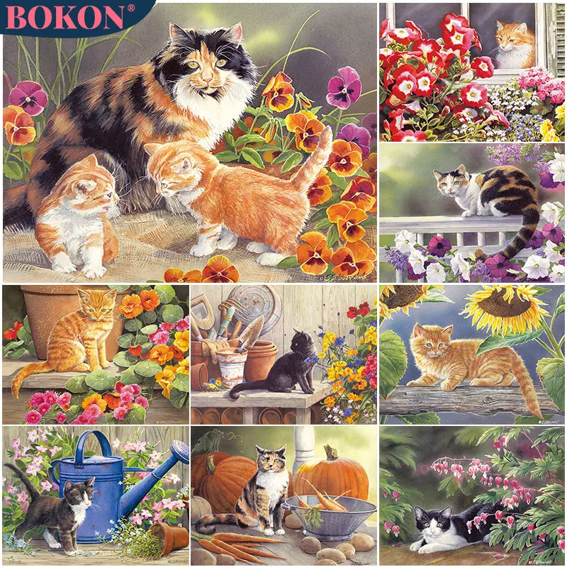 

Animal 5D Diamond Painting Cute Flower Cat Scenery Full Diamond Mosaic Diamond Embroidery Kit DIY Rhinestone Home Art Decoration