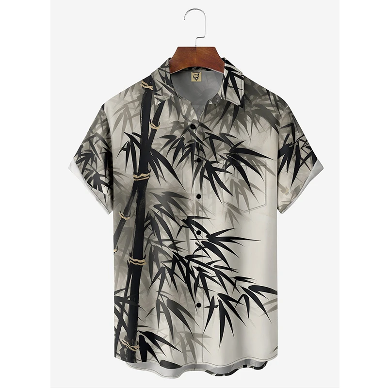 thumbnail image 1 of Camisas hawaianas de verano para hombre, blusas con estampado de plantas, ropa de moda informal, blusas de solapa con estampado de bambú de gran tamaño, camisa masculina, 1 of 4