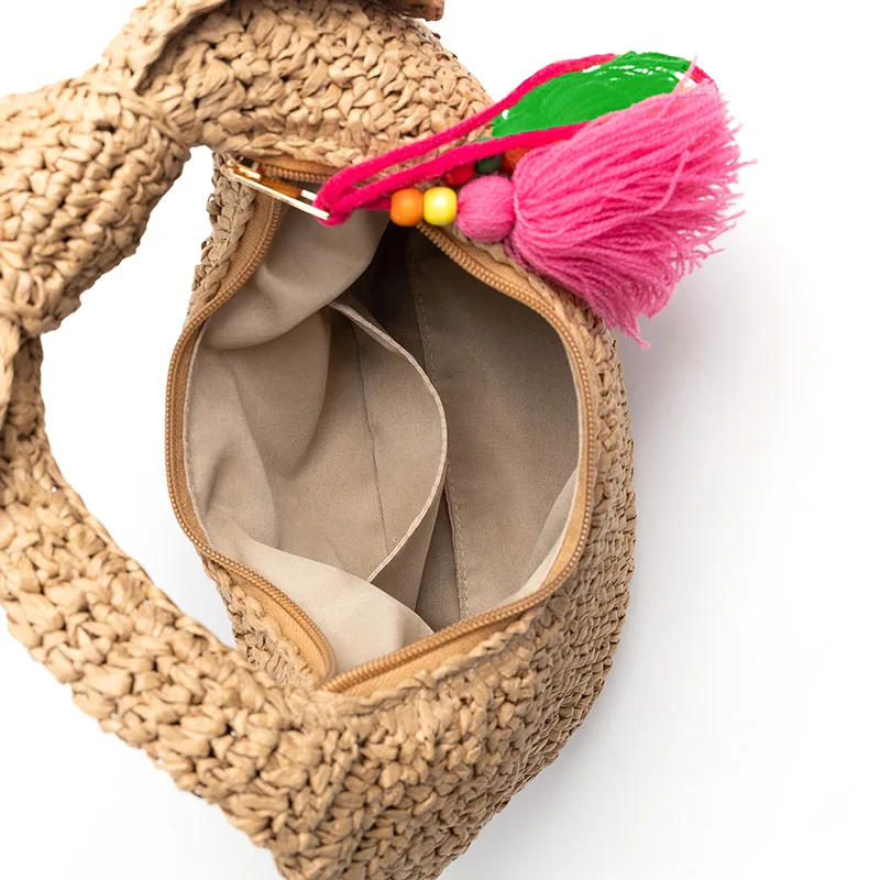 Fashion Trend Knotted Straw Woven Handbags 2025 New Women Hand-Woven Rattan Evening Clutch Bags with Bow Dumpling Banquet Purses