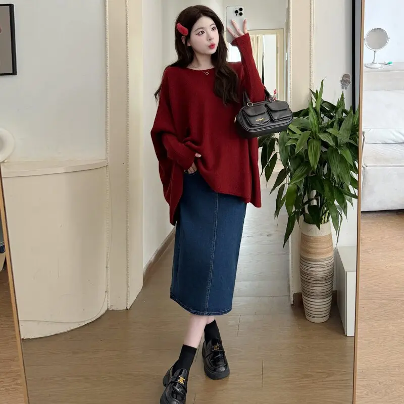 Stretch Denim Maternity Skirt with Split Adjustable High Waist Pencil Skirts for Pregnant Women Y2k Youth Spring Autumn Fashion
