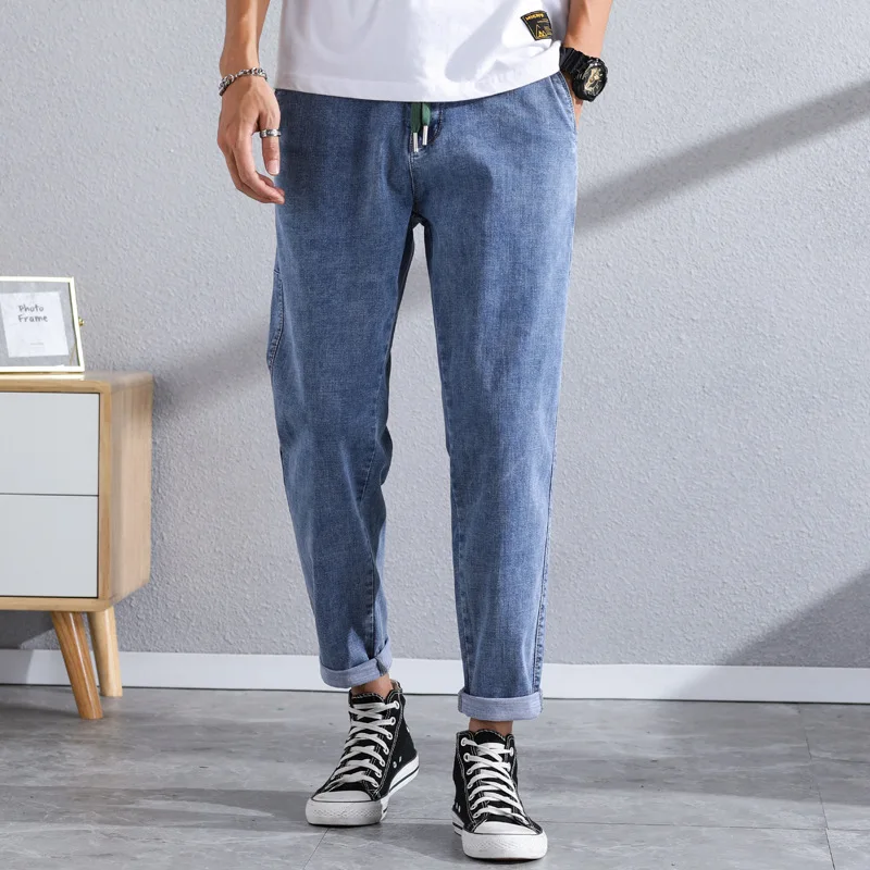 

High Quality Fashion Large Size Jeans Men Loose Capris Elastic Thin Denim Cropped Pants