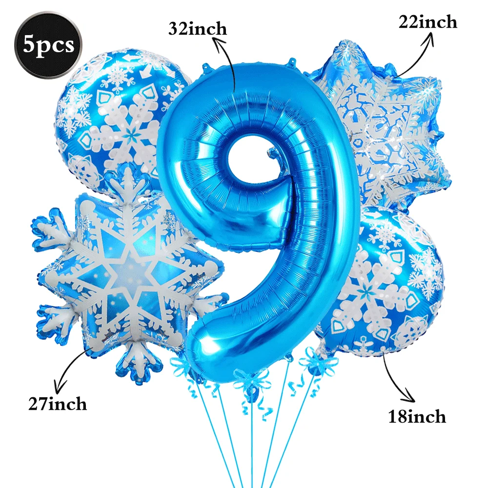Frozen Geburtstagsparty-Dekorationen, Schneeflocken-Luftballons, 81,3 cm, blaue Zahl 1–9, Ballon für Partyzubehör mit Winterwunderland-Motiv – Detail 10