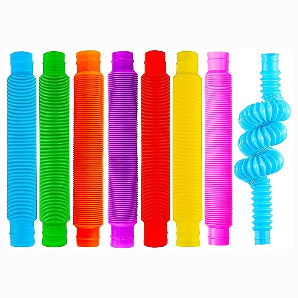 

8PCS Pop Tubes Fidget Toys Colorful Sensory Toy Stress Anxiety Relief for Children Adults Learning Toy Toddlers Stretch Tube Toy