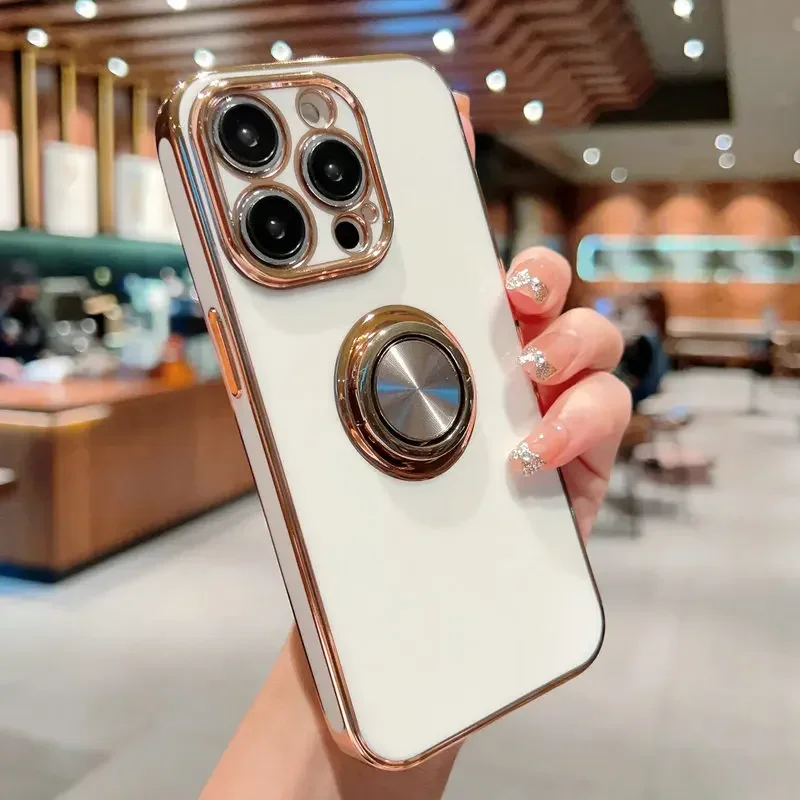 thumbnail image 1 of Luxury Magnetic Plating Silicone Case For iPhone 15 14 13 12 11 Pro Max XS XR 7 8 Plus SE 2020 2022 Full Covers With Ring Holder, 1 of 5