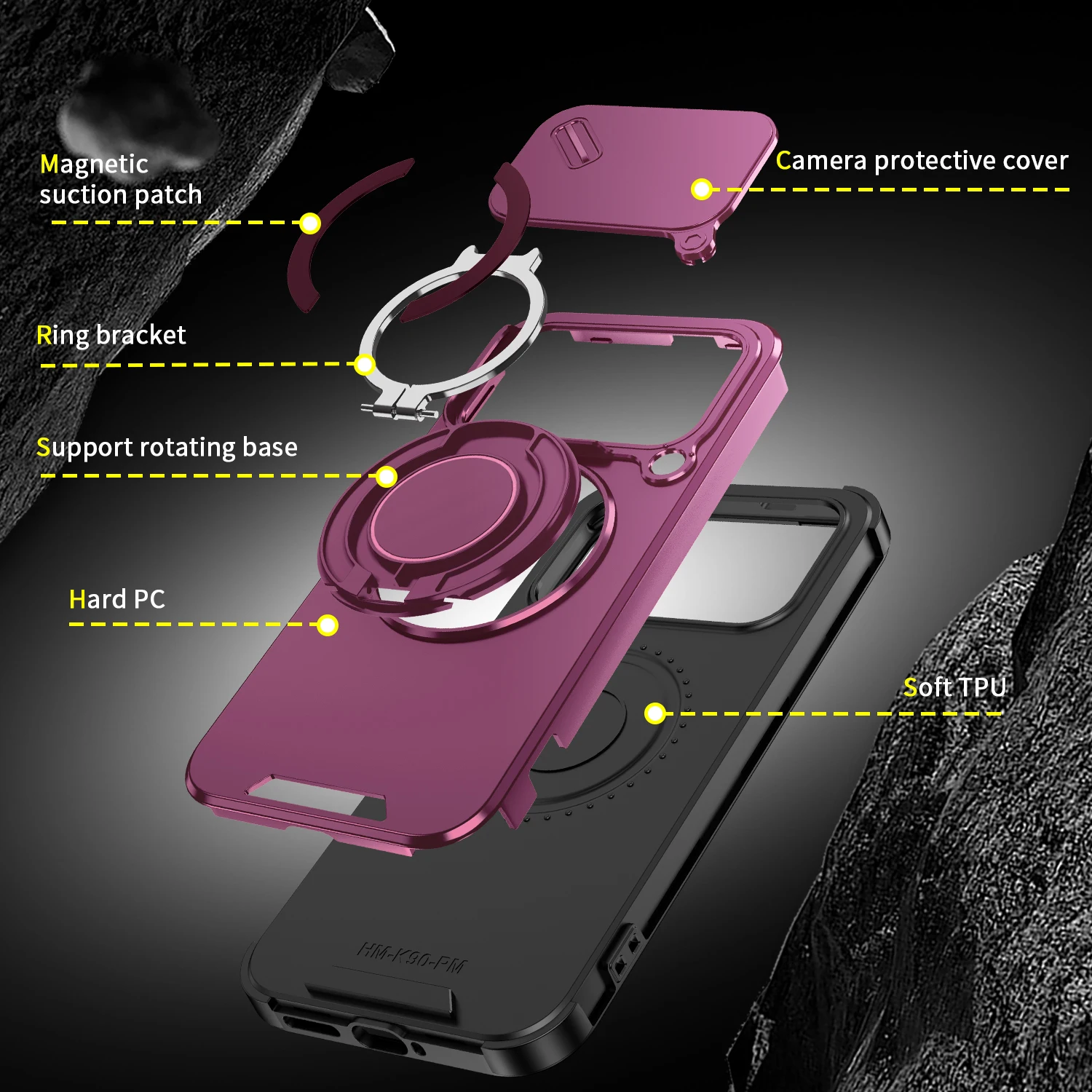 360° Rotating Magnetic Ring Protective Phone Case with Lens Window and Bracket Cover