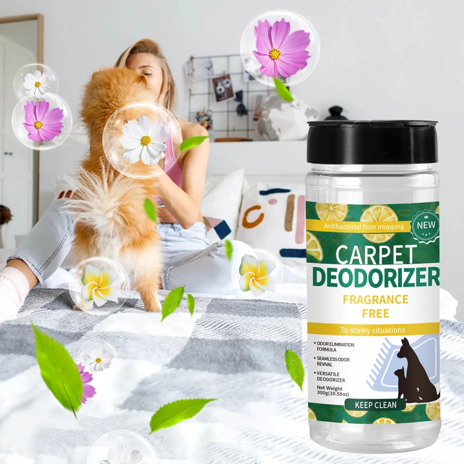 Carpet Odor Eliminator Safe Fragrance-Free Pet Carpet Deodorizer Cat and Dog Odor Neutralizer Fresh Scent Powder for Pet Areas