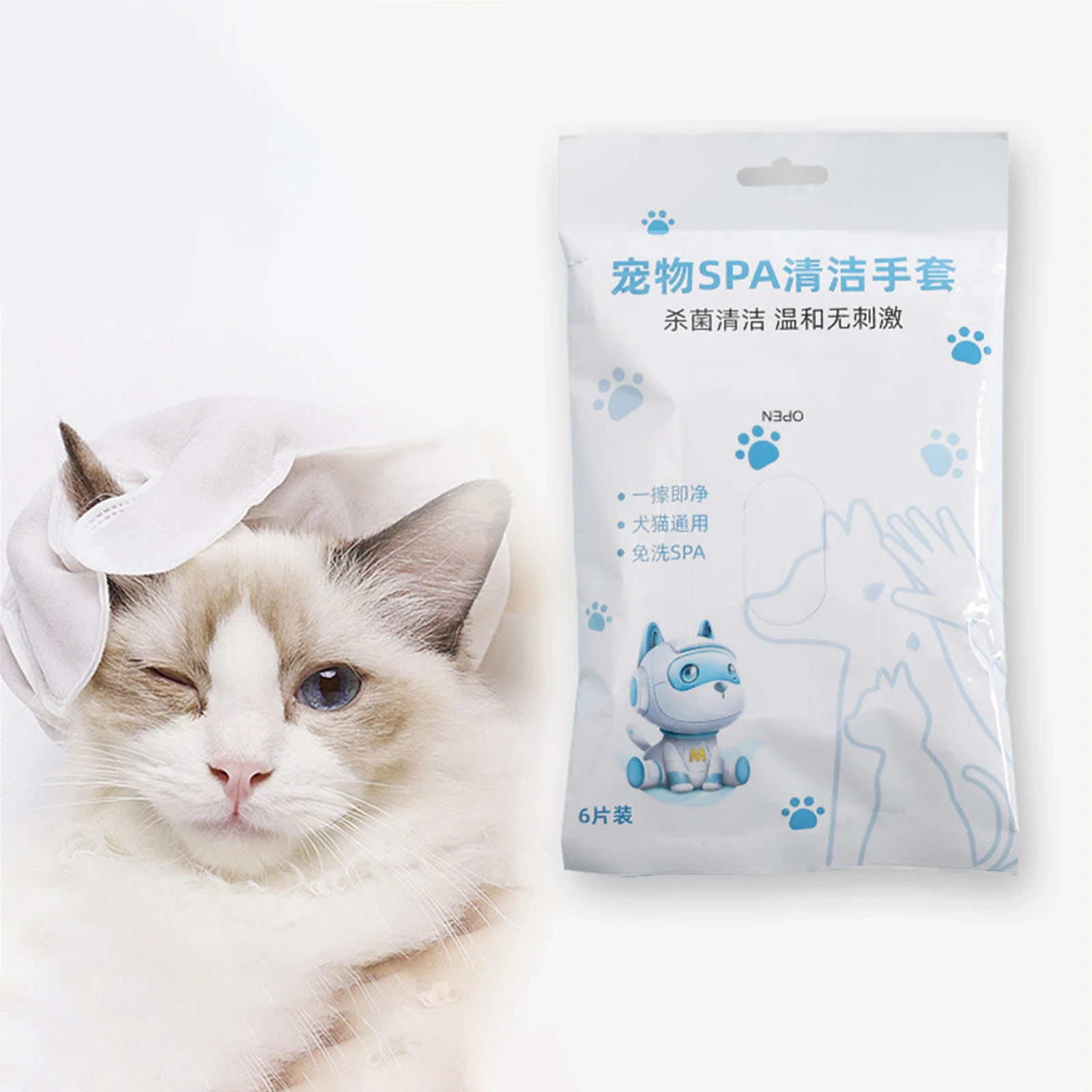 Pet Grooming Gloves 6 Pieces Dog Cleaning Gloves Multipurpose Non Woven Deodorizing Soothing No Rinse for Dogs and Cats Puppy Kitten Wipe Gloves
