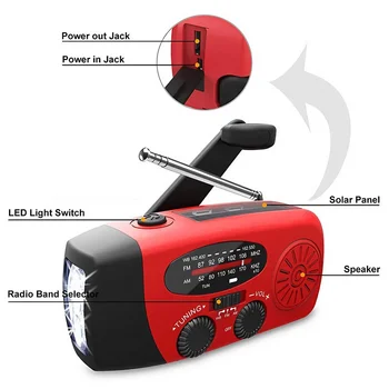 Solar Powered Hand Crank AM FM Radio Multifunctional LED Flashlight USB Charging 2000mAh Camping Outdoor Emergency Light Survival Gear Kit for Power Outage Household Storm Supplies Bug Out Bag Essentials Hurricane 3