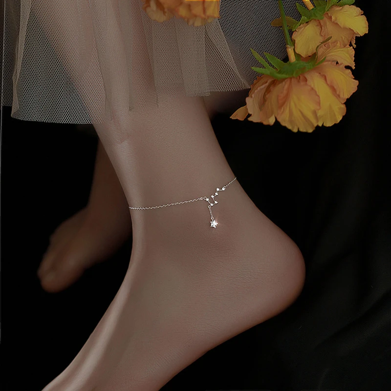925 Sterling Silver Anklet Star Seven Linked Polaris For Woman Girl