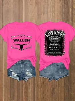 Wallen Last Night Women's Tee - Country Music Graphic, Casual Pink Top 1