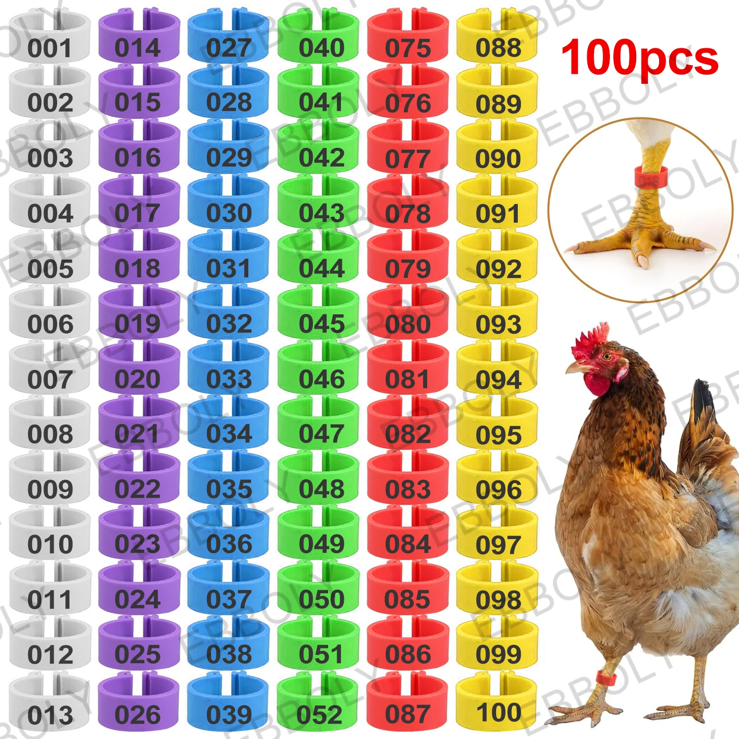 Bird Foot Rings Birds Foot Rings Chicken Foot Ring Turkeys Quail Foot Ring Easy Install & Remove Manually Poultry Carry 100 Pcs 0.8/1.6cm 001~100