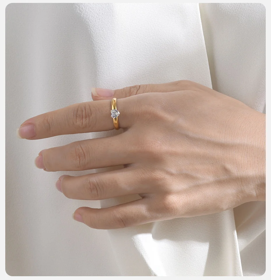 Vnox Klassische Herz-CZ-Stein-Verlobungsringe für Frauen, wasserdichter goldfarbener Edelstahl-Ehering-Schmuck – Detail 3
