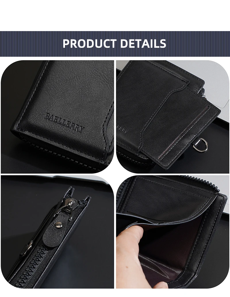 Hohe Qualität Retro Männer Brieftaschen Name Gravur Karte Clips Zipper Männlichen Geldbörsen ID & Foto Halter Luxus Männer Brieftasche – Detail 18