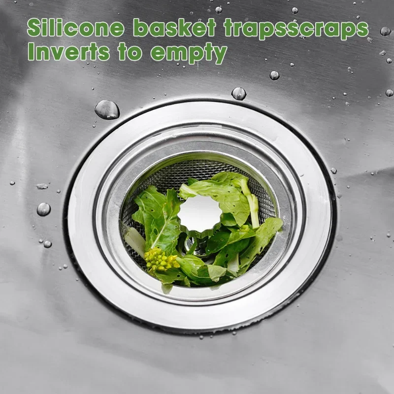 Description Picture 4 of itemKitchen Sink Strainer with Handle & Stopper Replacement Sink Drain Basket Stainless Steel Mesh Filter Strainers Waste Hole Trap