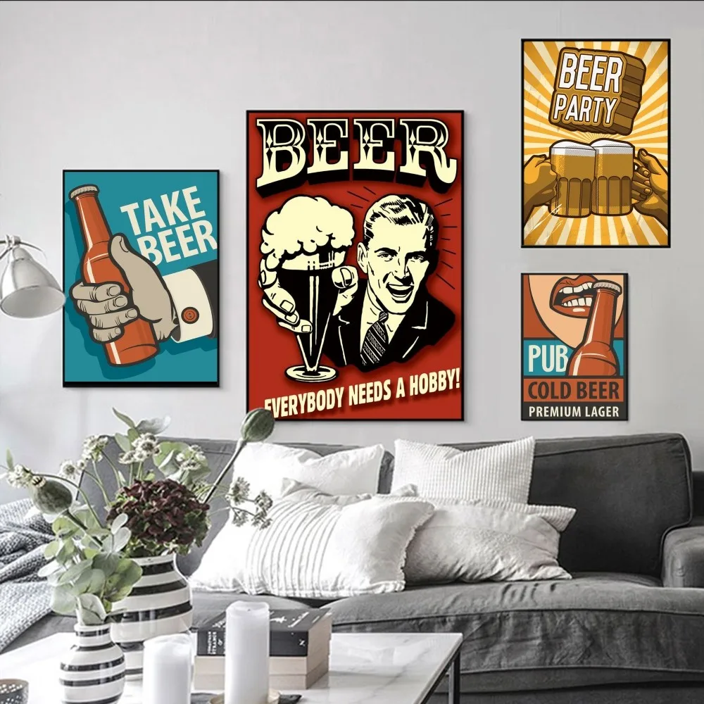 

Beer V-vintage Poster Self-adhesive Art Poster Retro Kraft Paper Sticker DIY Room Bar Cafe Vintage Decorative Painting