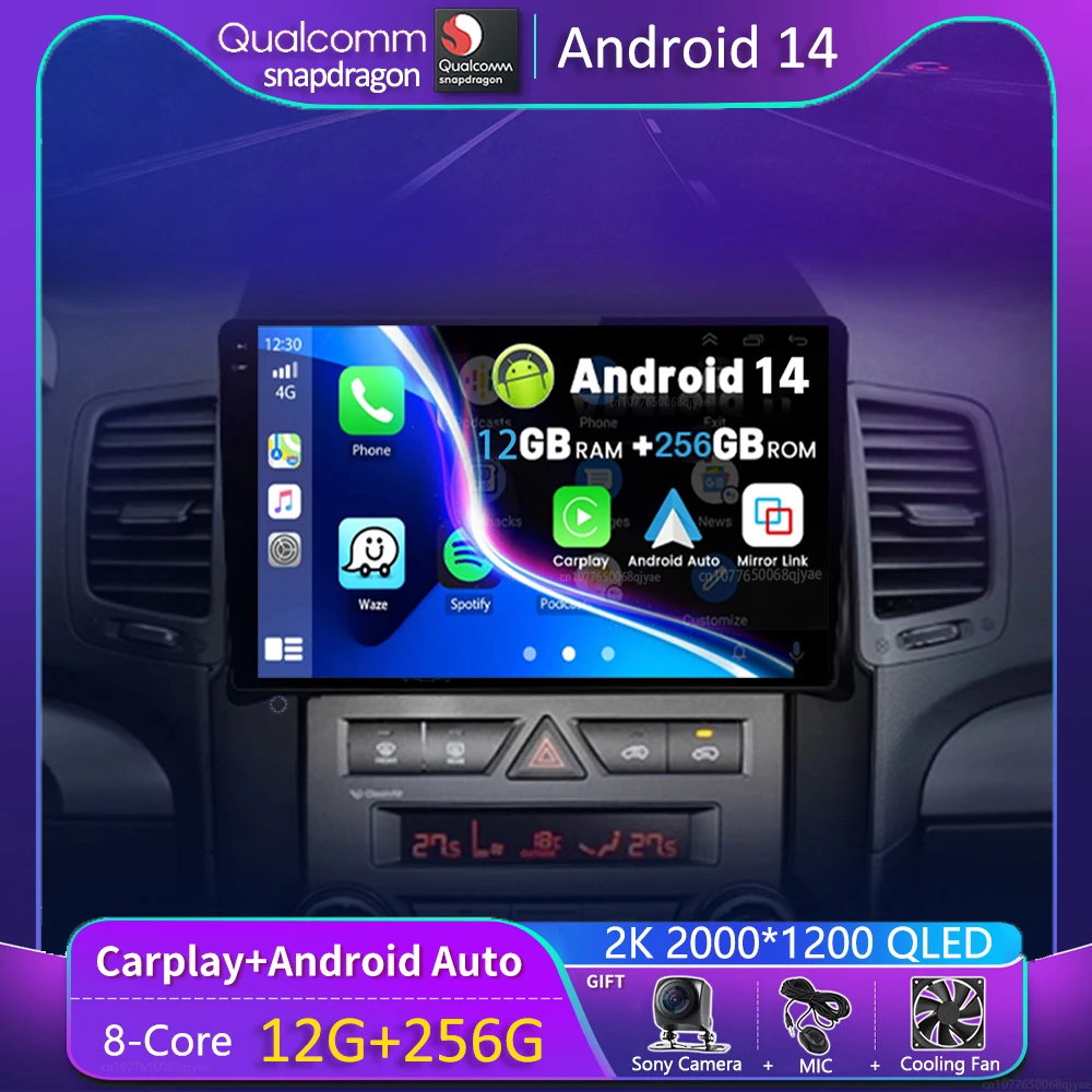 

Android 14 Carplay Auto Car Radio For Kia Sorento 2 XM 2009 - 2012 Navigation GPS Multimedia Player video Stereo wifi+4G 2 DIN
