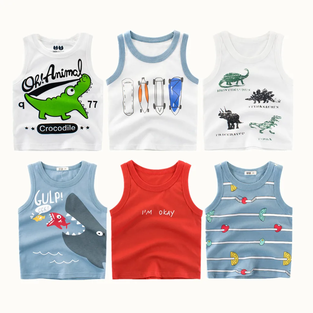 Summer Children Boy Vests Clothing 100% Cotton Dinosaur Cartoon Baby Boys Girls Tops Clothes Kids Cute Bottoming Undershirts