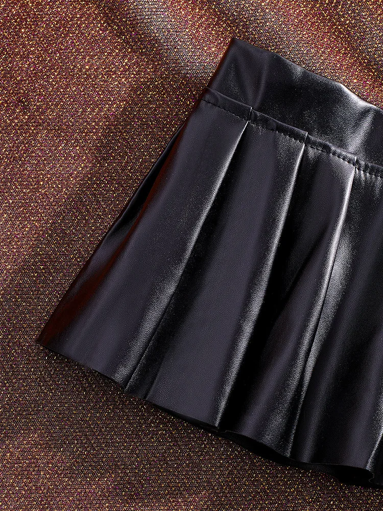 Sexy PU Leather Pleated Skirt Women Solid Basic Mini Skirt Low Waist Skirt Female Nightwear Micro Bikini Skirts Nightclub Skirts 3