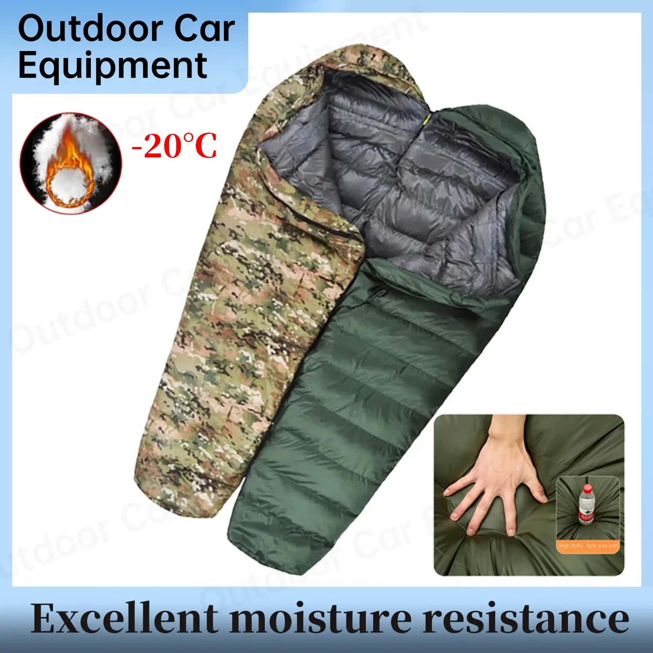 

Sleeping Bag Ultralight Winter Down Goose Outdoor Camping Compression Bag Low Temperature Thermal Tactic Military Style Portable