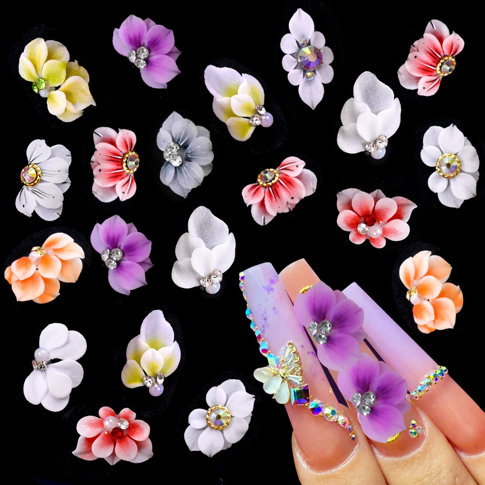 10pcs 3D 수제 아크릴 조각 꽃 네일 아트 매력 진주 라인 석 장식 매니큐어 DIY 아크릴 조각 측면 꽃