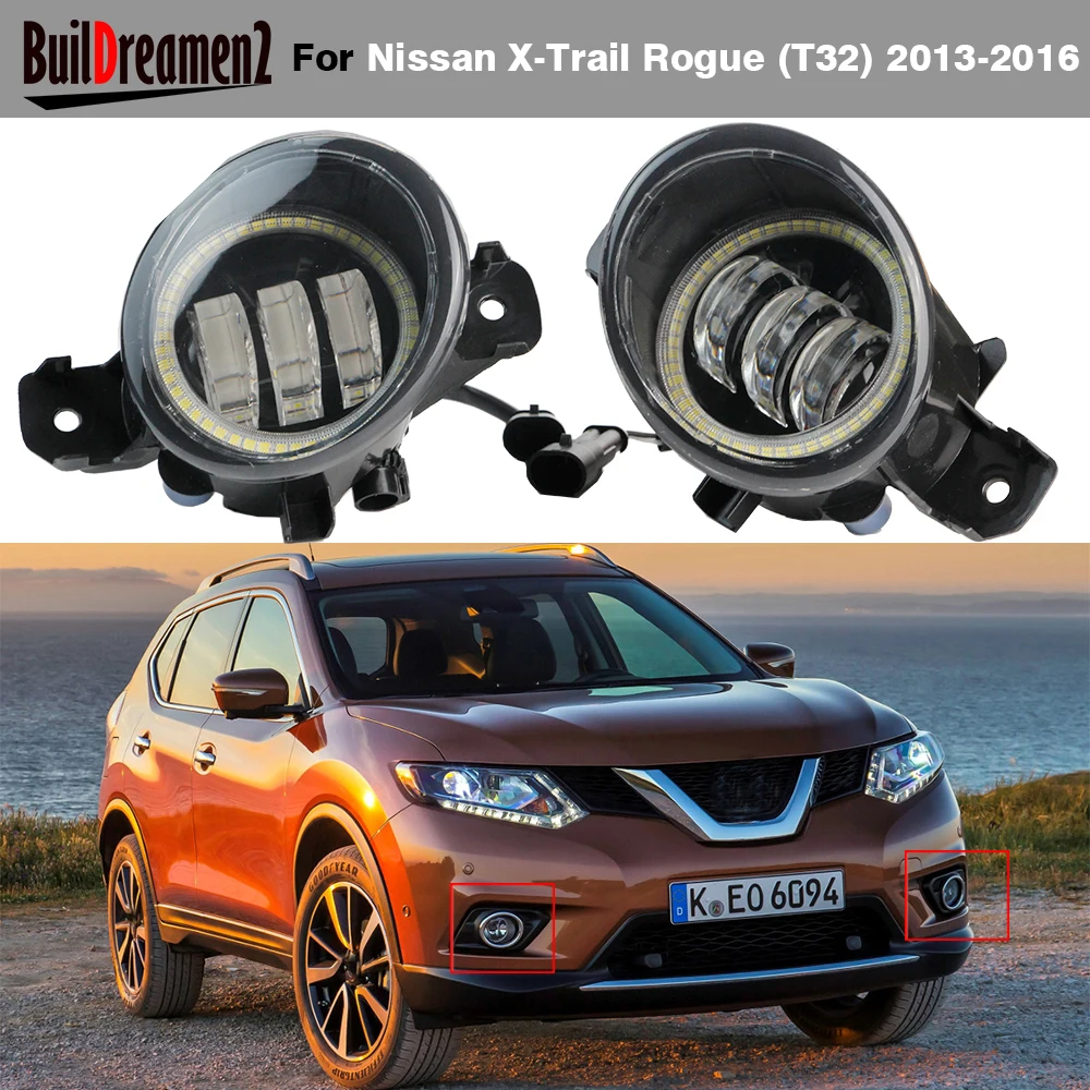 2 X Car Right + Left Angel Eye Fog Light 30W LED Lens DRL Fog Driving Lamp For Nissan X-Trail Xtrail Rogue T32 2014 2015 2016 1