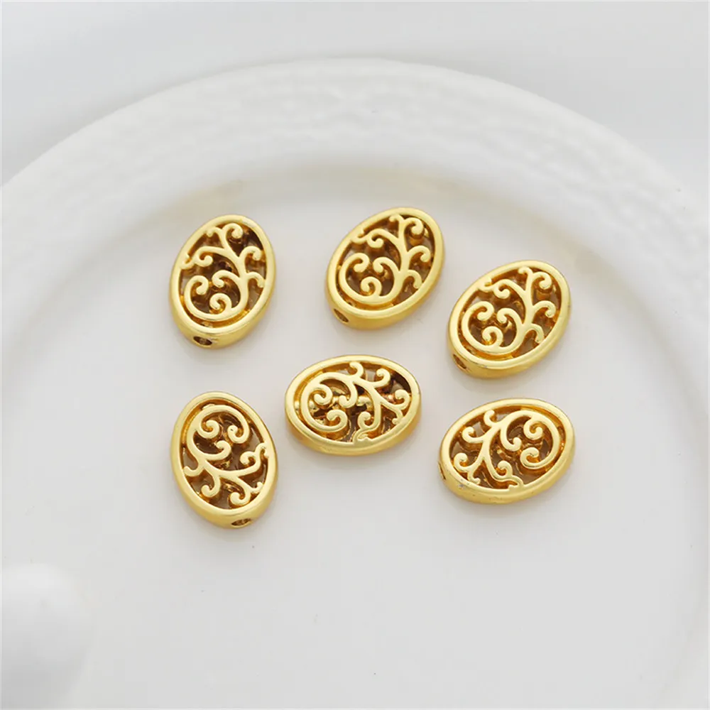 

18k dumb gold double-sided pattern oval 9 * 12mm through-hole separated bead beading accessories diy jewelry material accessorie
