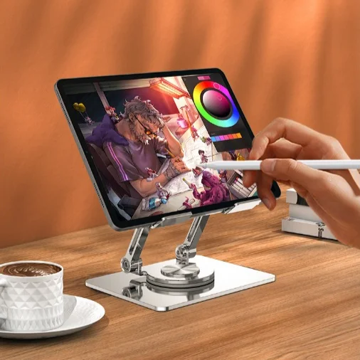 New Metal Mobile Phone Tablet Stand 360 Degree Rotating Lift Desktop Foldable Mobile Phone Stand Study Painting Support Stand