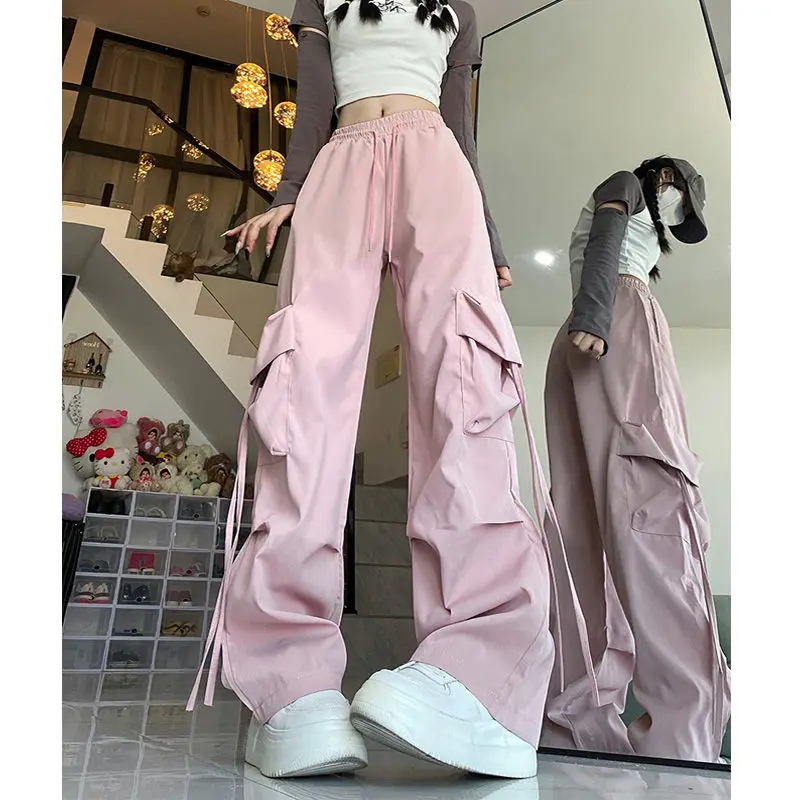American new overalls women summer thin high-waisted straight wide-legged hot girls loose dancing quick-drying casual trousers