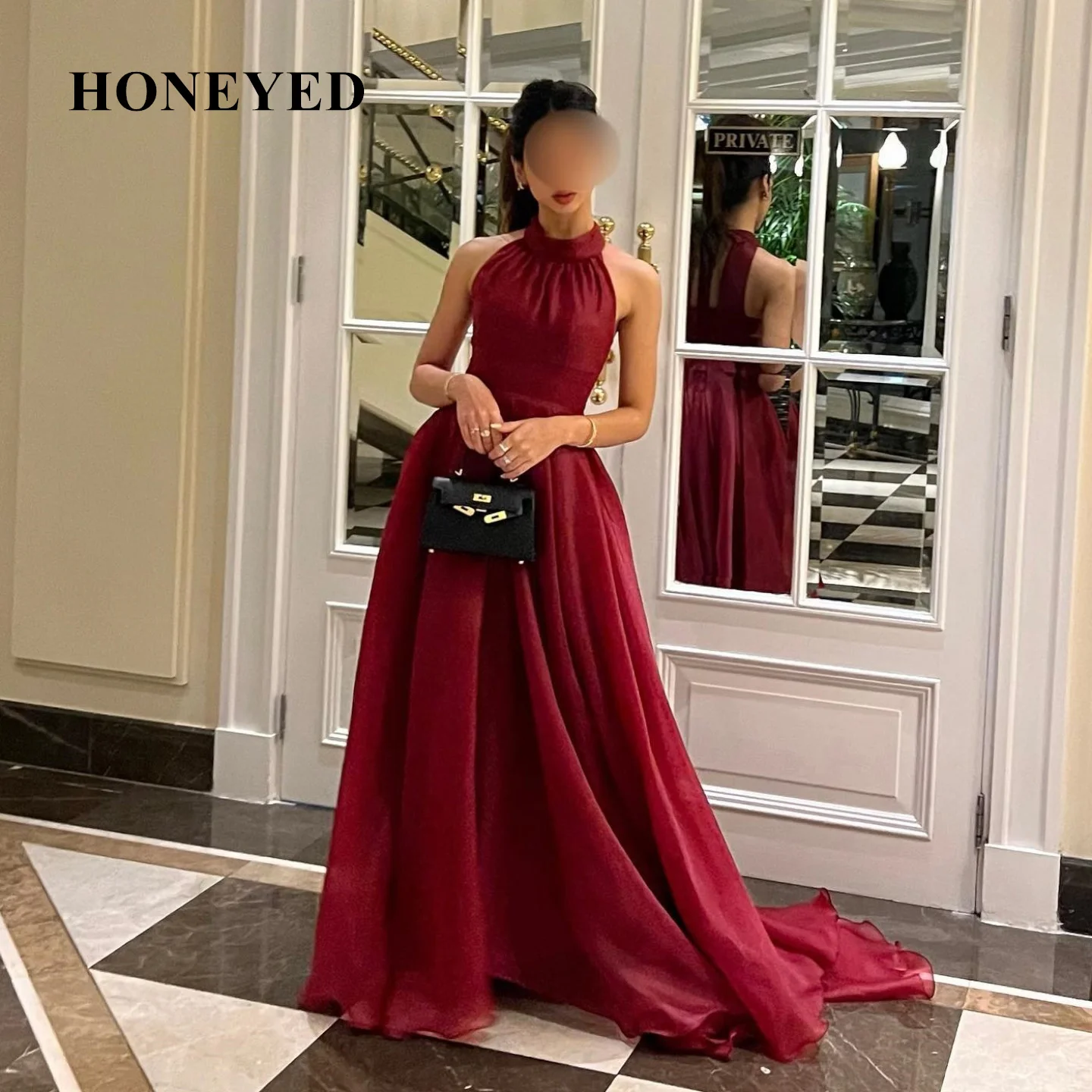 

Honeyed Modest Sleeveless Saudi Arabic Prom Gowns Women Layered Skirt Lace Evening Dresses Pleated Formal Bride Wedding Dress