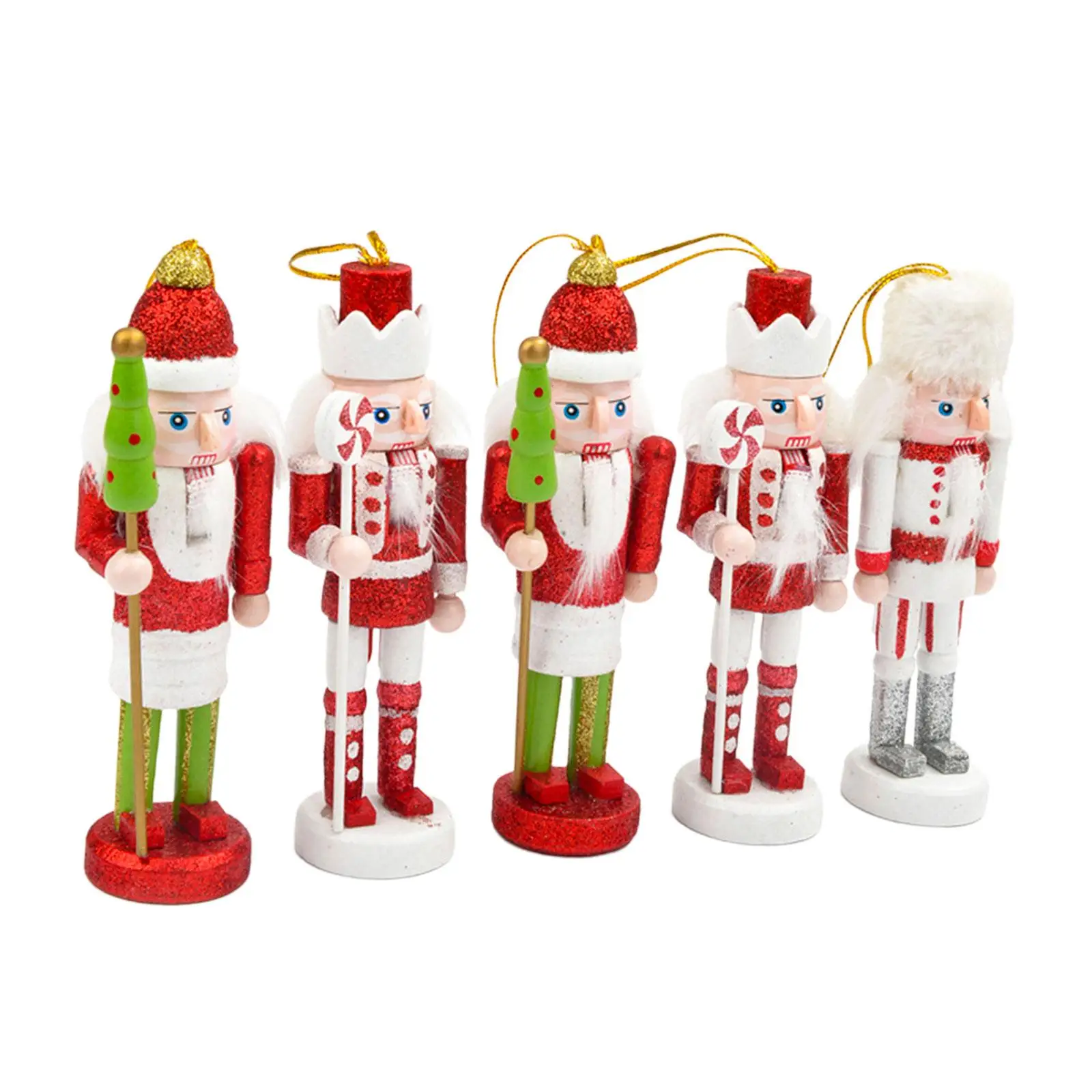 

5x Wooden Nutcracker Figurine Desktop Decoration Photo Props Christmas Decoration Ornament for Car Home Party Shelves Festival