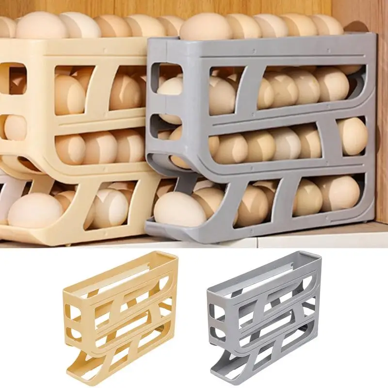 

Egg Dispenser Rack Scrolling Egg Holder Storage Box 4 Tier Refrigerator Organizer Holder Space Saving Egg Storage Container