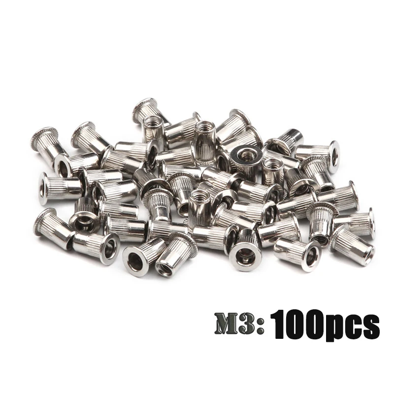 100PCS Stainless Steel Threaded Rivets Nut Flat Head Rivet Nuts Set Insert Reveting M3 M4 M5 M6 rivet nuts set