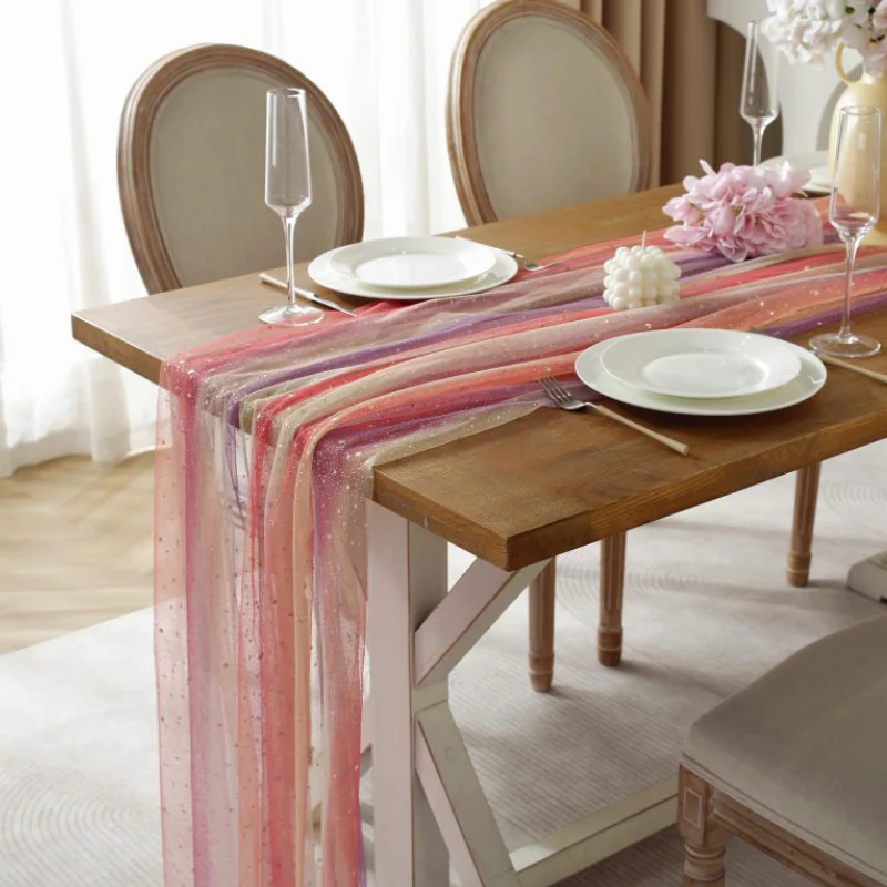 

Tulle Table Runner Cute Colorful Gradient Table Runner for Wedding Birthday Bridal Baby Shower Party Dining Boho Home Decoration