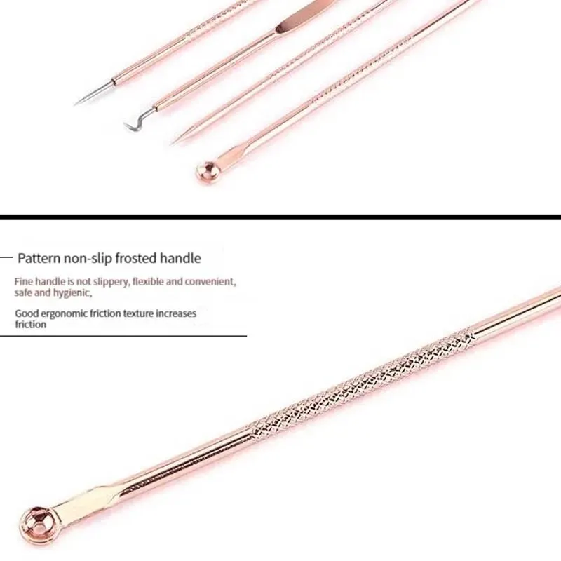 Rose Gold 4 Pcs Plating Double Head Acne Needle Black Head Removal Needle Portable Beauty Tool Set blackhead remover acne remover