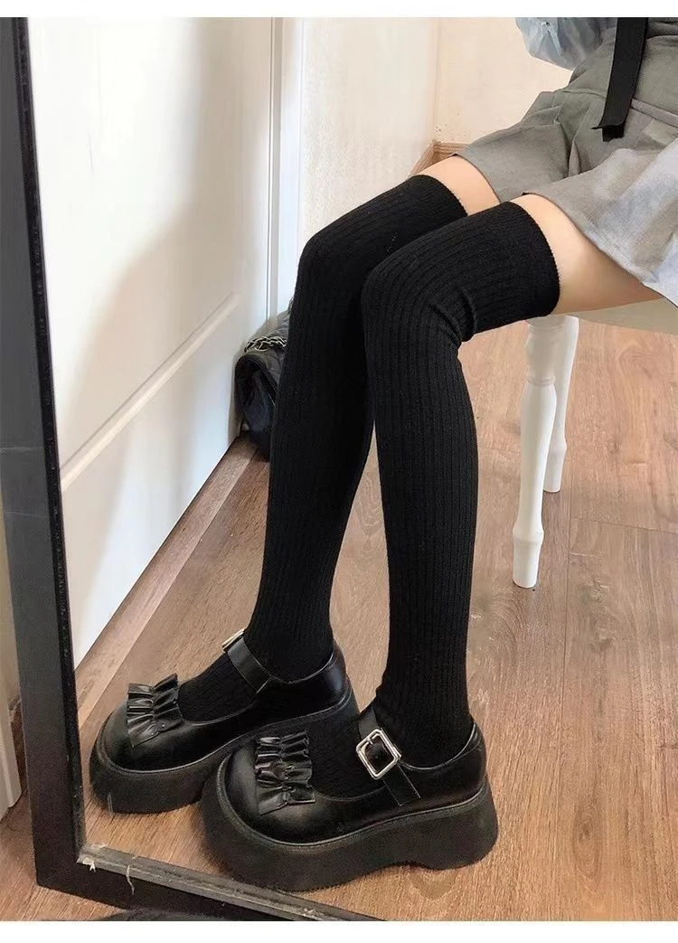 Description Picture 4 of itemWool Socks Thickened Thigh High Socks Sweet JK Lolita Stockings Solid Color Long Socks Women White Long Stockings