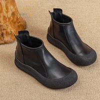 Fall/Winter Genuine Leather Ankle Boots Women Warm Non-Slip Shoes Flat Boots Fashion Rear Zipper Design Round Toe Flat Sneakers - Image 2