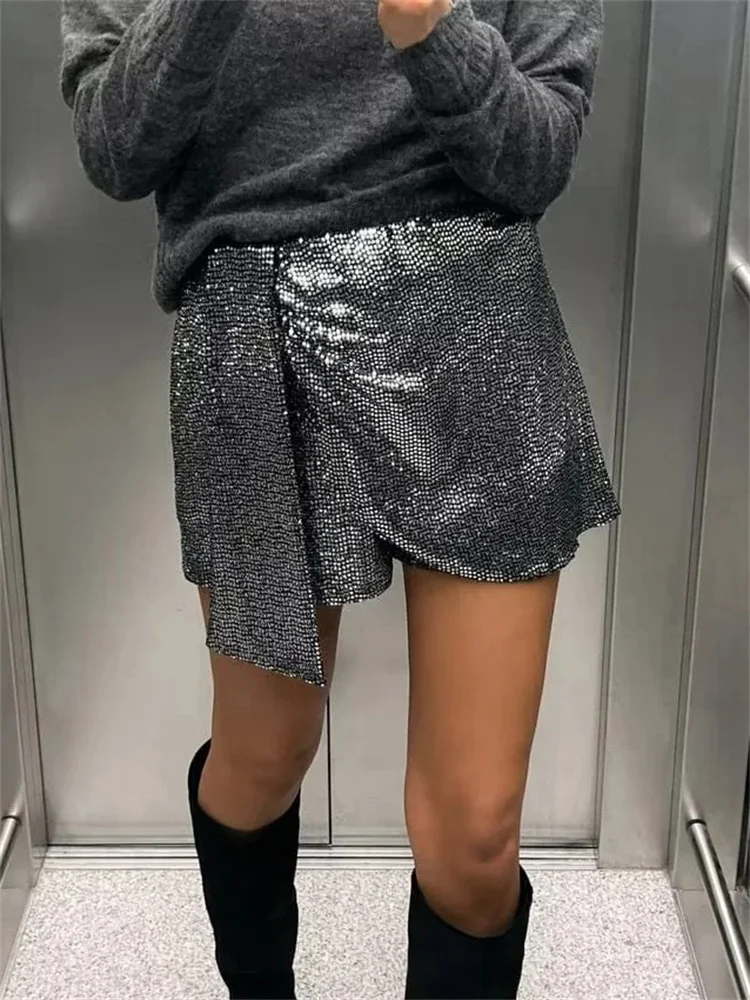 Tossy Sequin Sexy Fashion Y2k Skirt Women Club Glitter High Street Slim Zipper Loose Patchwork Short Skirt Sparkle Ladies Skirt elegant women sequin coats hollow out bowtie shiny y2k new year shininy party coat female autumn spring summer chic ladies tops