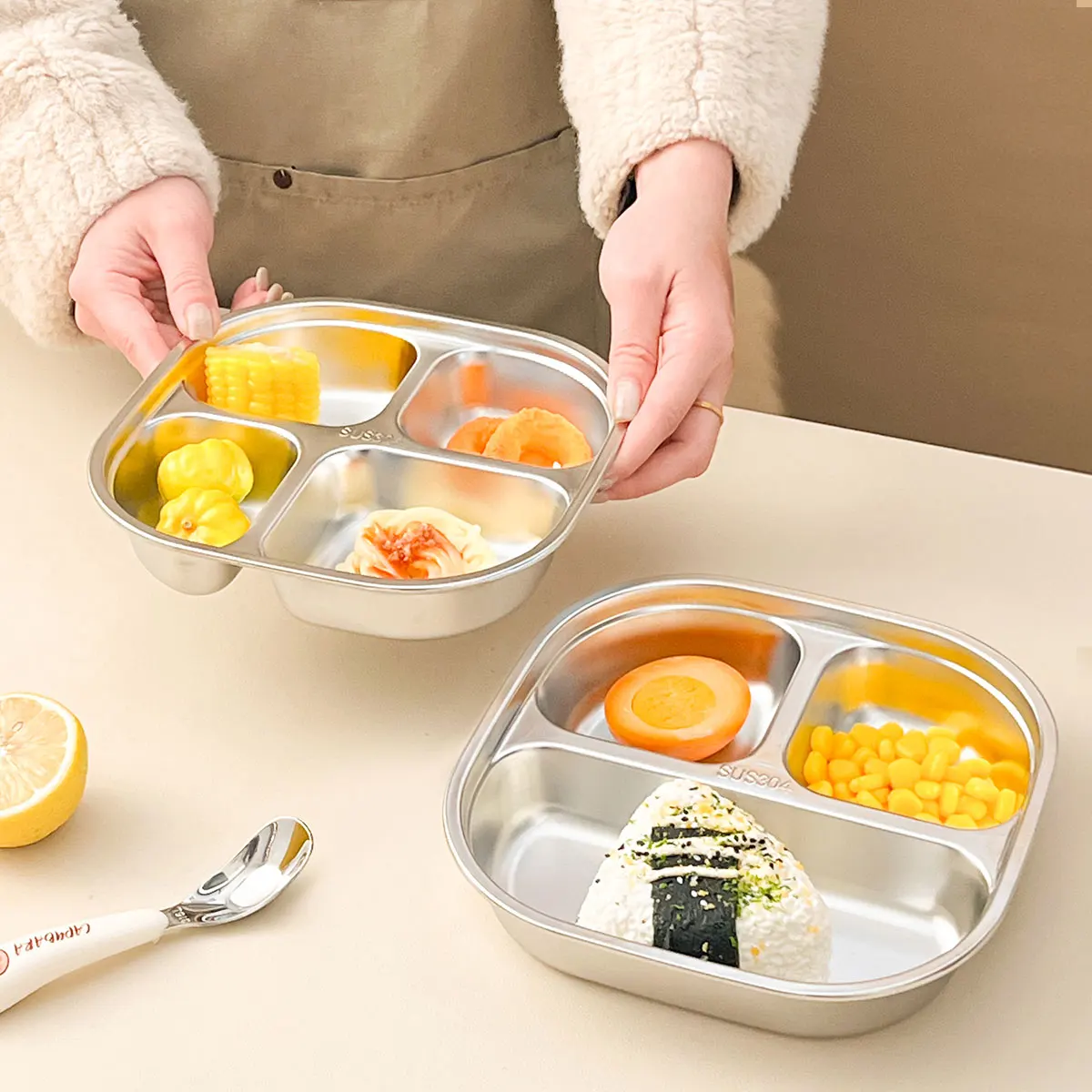 WORTHBUY Cute Capybara 304 Stainless Steel Divided Dinner Plate Reusable 3/4 Grids Food Plate Dishes For Kids Adult Dishwasher stainless steel plates