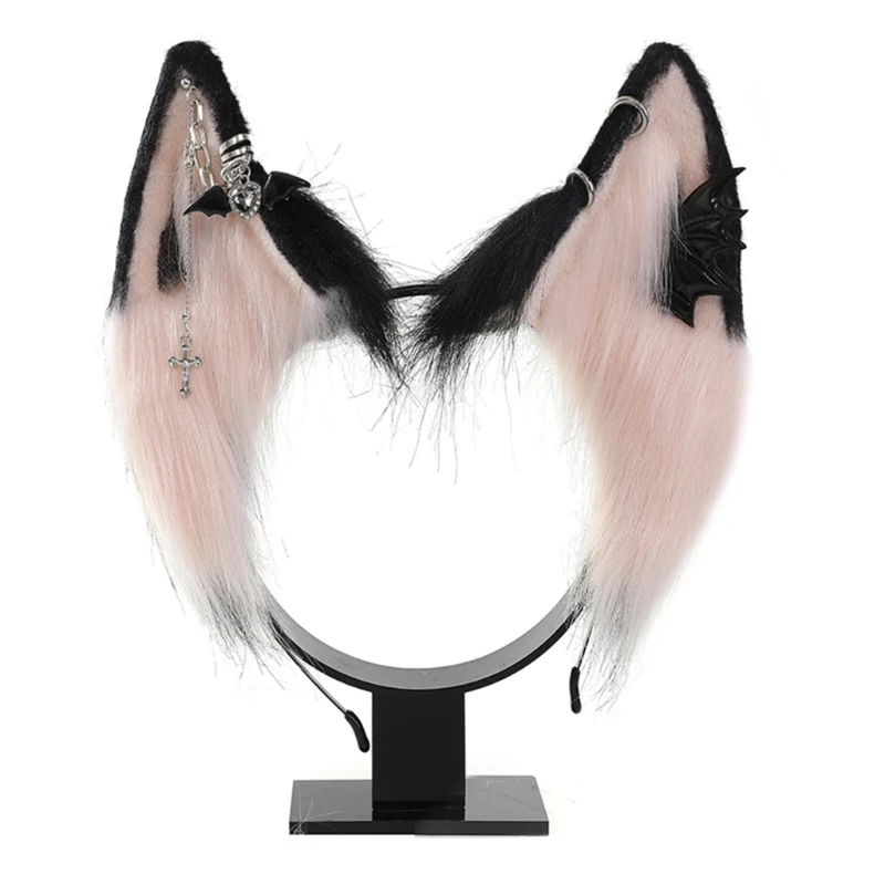 Ethnic Wolf Ears Shape Headband with Alloy Earring Decor Hair Hoop Adult Live Broadcast Easter Party Headpiece