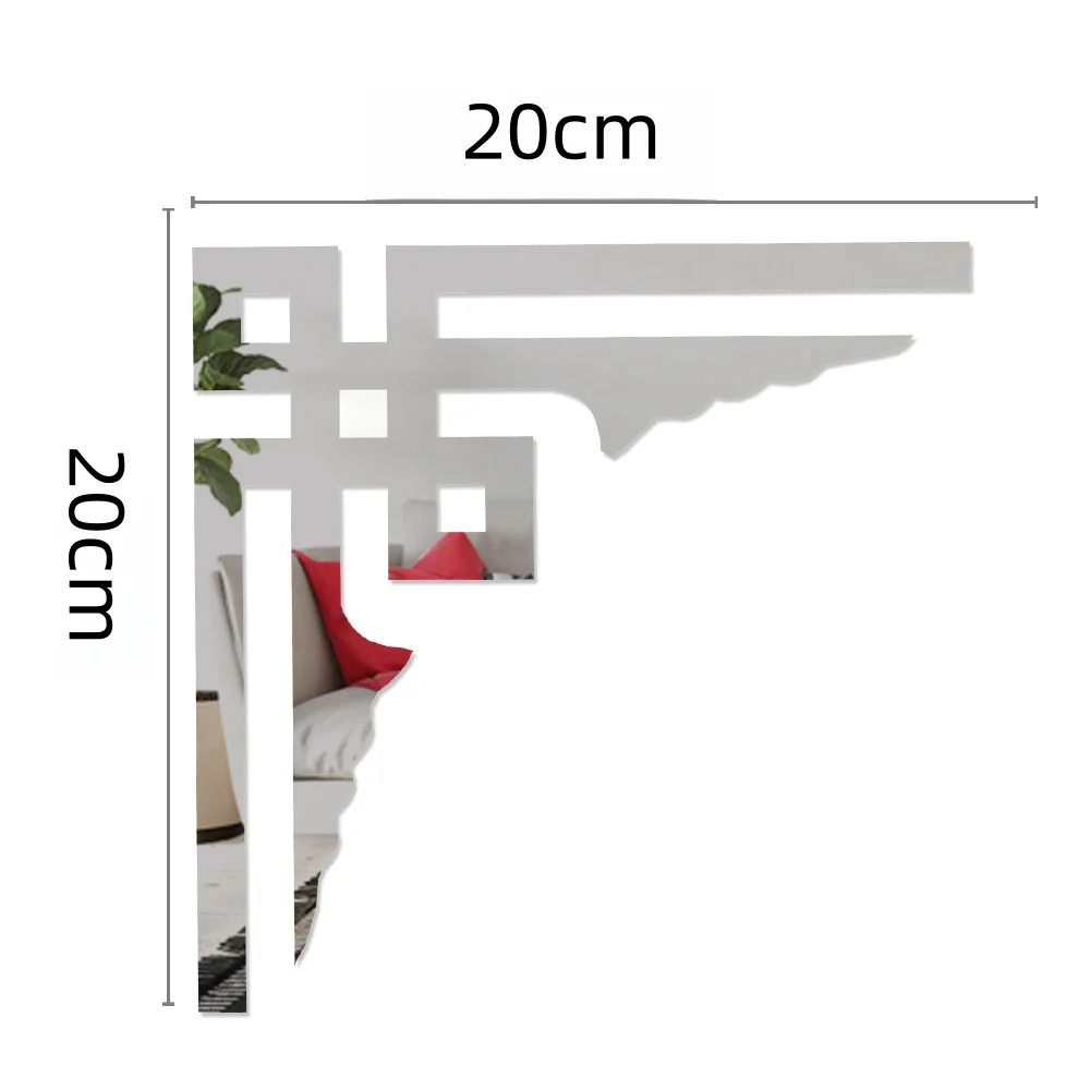 8Pcs 20x20cm Acrylic Mirror Sticker Wall Corner Edge Strip Self-adhesive Geometry Decorative Stickers DIY Room Home Decor Wall Sticker Mirror Wall Sticker Acrylic Wall Sticker