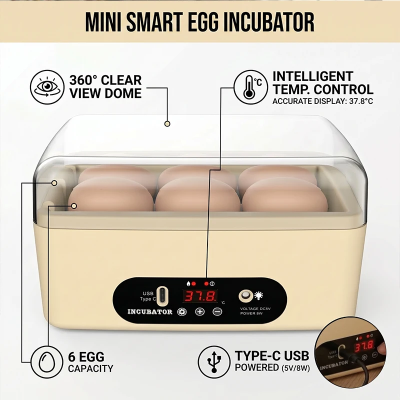 Incubateur entièrement automatique pour œufs de poulets, volailles, incubateur intelligent bionique pour poulets, canards, pigeons, charge USB, thermostatique 24 heures