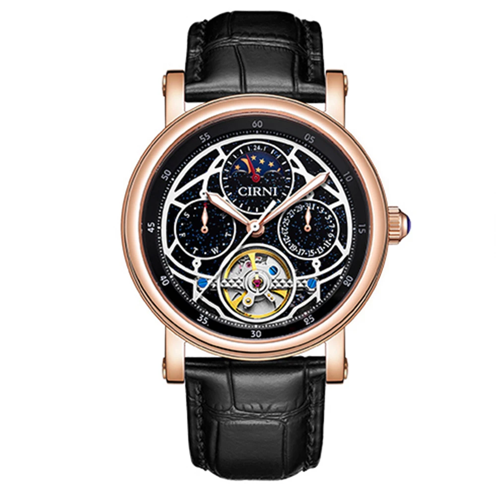 Tourbillon Skeleton Watches Men Luxury Automatic Mechanical Wristwatches 42mm Star Dial Sapphire Crystal Waterproof Watch CIRNI 