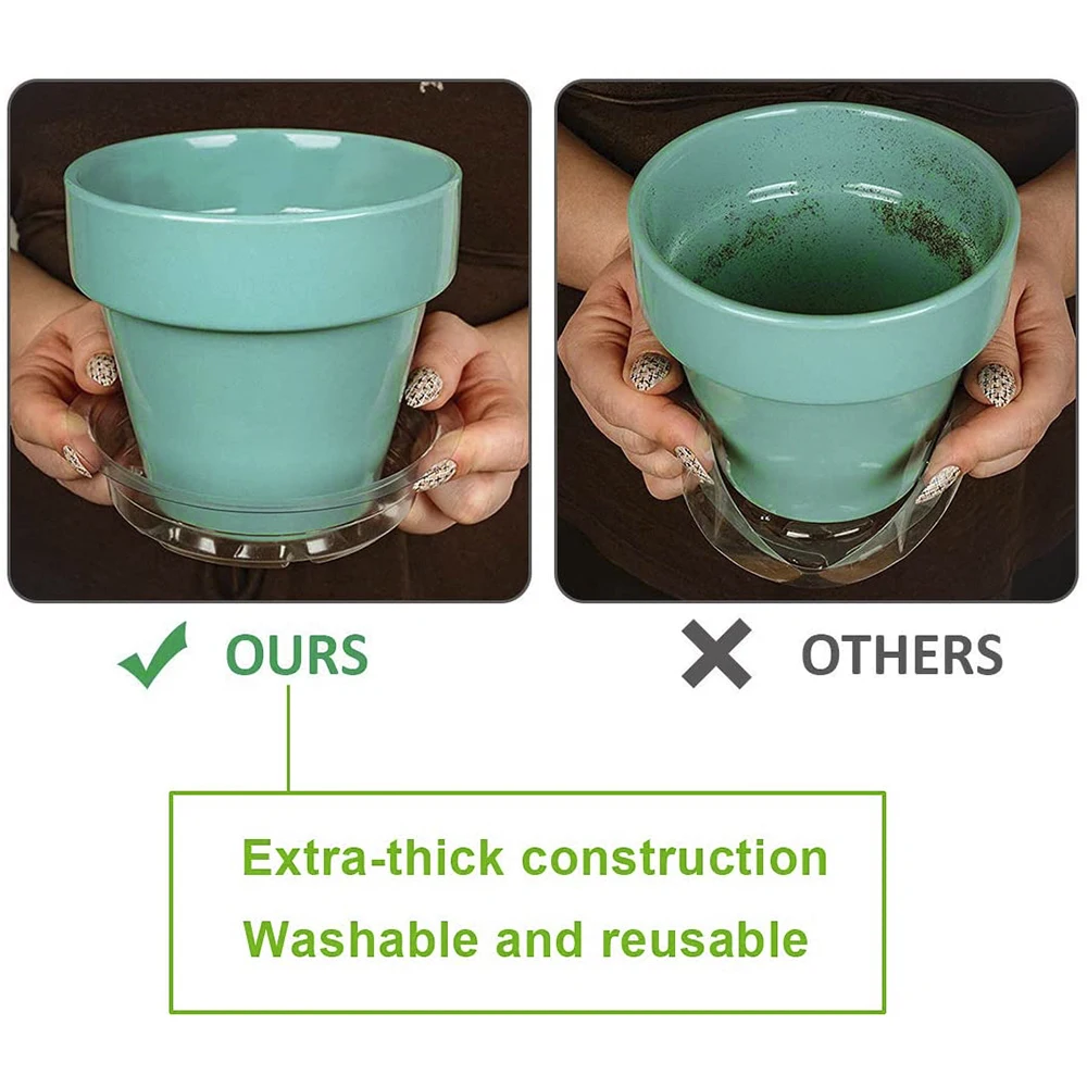 10pcs Clear Plant Saucers Round Sturdy Plastic Flower Pot Garden Plant Care Transparent Drip Trays Set 6/8/10 Inch Selectable