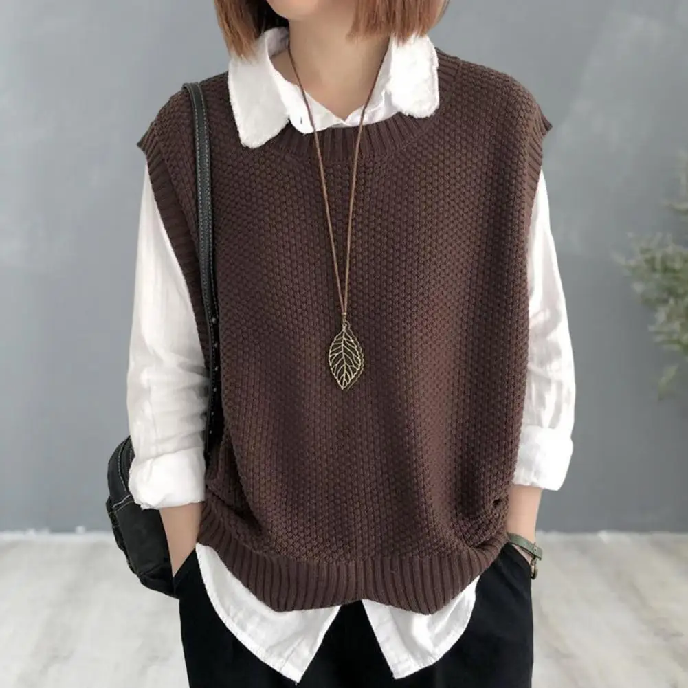 

Women Knitted Vest Stylish Women's Knitted Vest Cozy O Neck Top With Wavy Hem Soft Warm Autumn Winter Waistcoat For Fashion Cozy